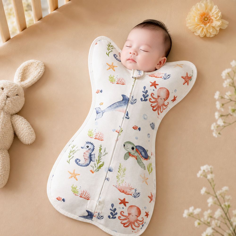 Baby Sleep Sack - コットン製ベビーおくるみブランケット、驚愕防止ジッパー付き、新生児用スリープサック、プリント柄、腕上げ型おくるみスリーピングバッグ