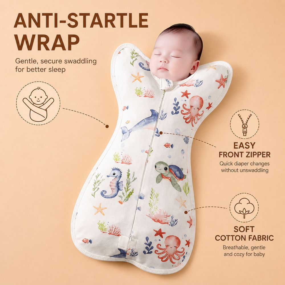コットン製ベビーおくるみブランケット、驚愕防止ジッパー付き、 - Baby Sleep Sack のレビューと価格
