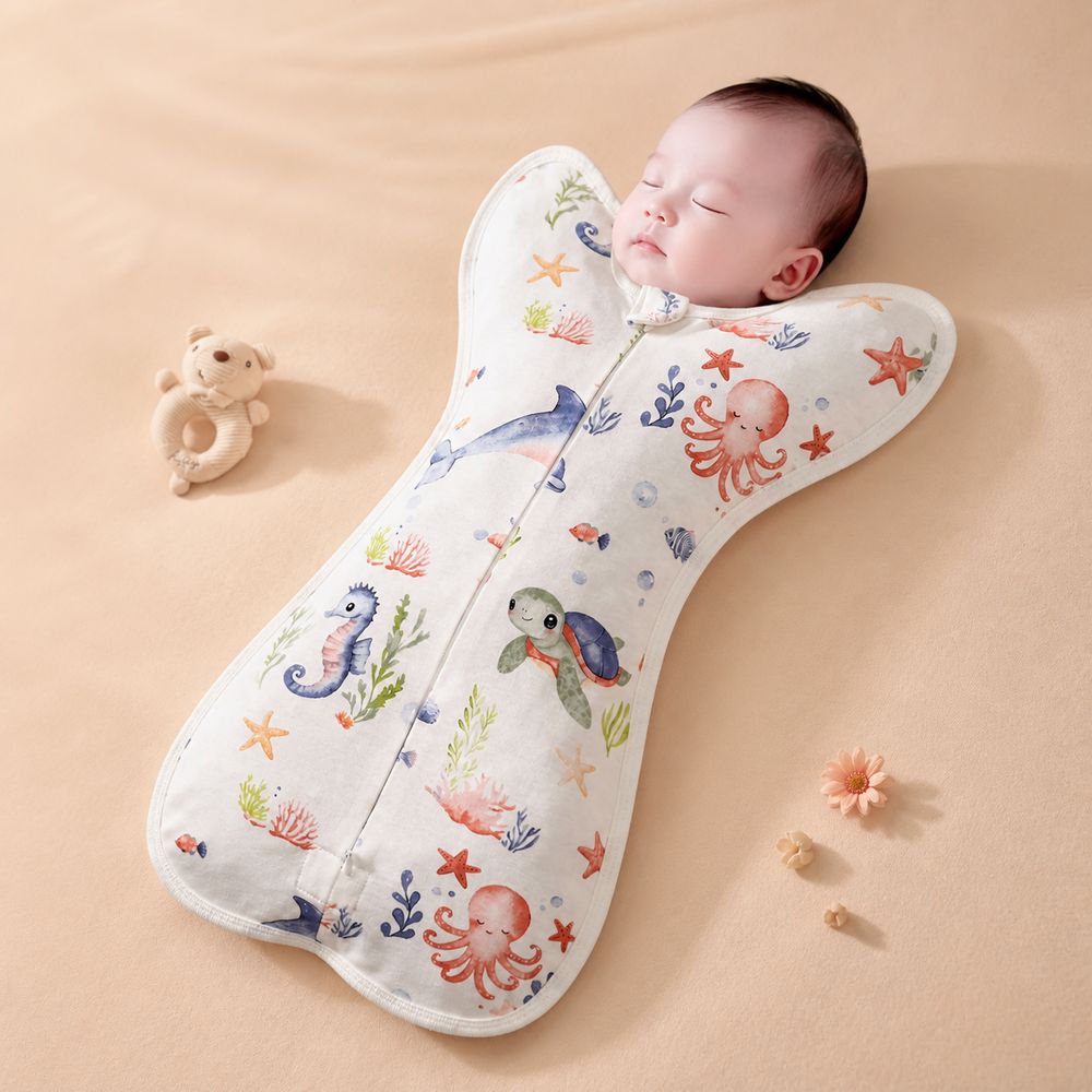 コットン製ベビーおくるみブランケット、ジッパー付き、プリント - Baby Sleep Sack のレビューと価格